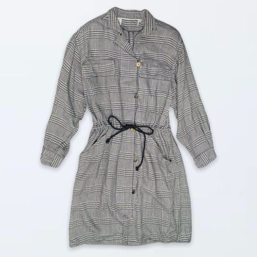Vintage Houndstooth Long‎ Sleeve Dress Size 10 Black and White